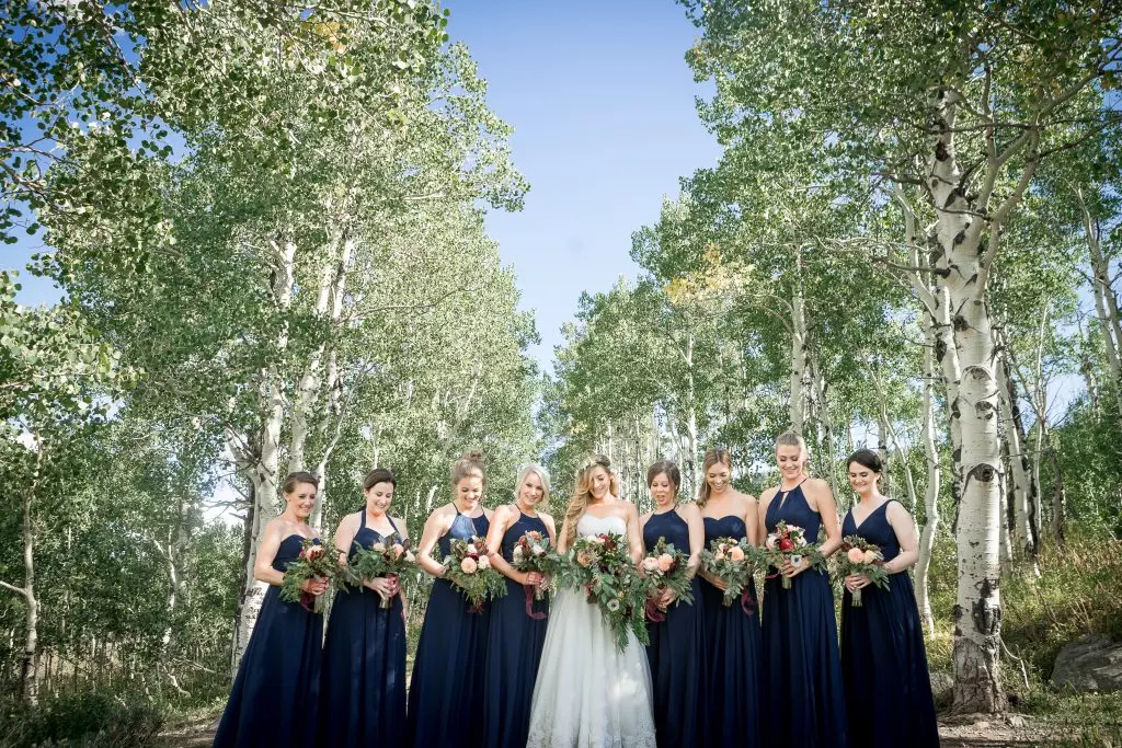 bridesmaids in navy dresses