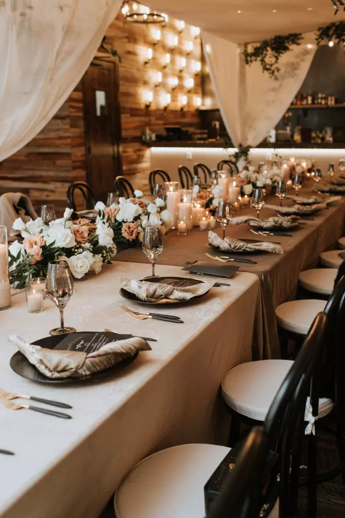 Black and neutrals wedding place setting